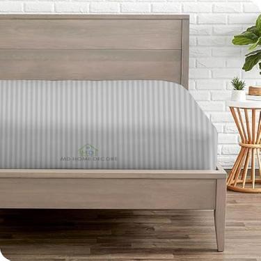 Imagem de 1 lençol com elástico apenas, 100% algodão egípcio, 400 fios, lençol com elástico para bolso profundo de até 38 cm, tamanho Queen, lençol de baixo de luxo para hotel, somente lençol com elástico