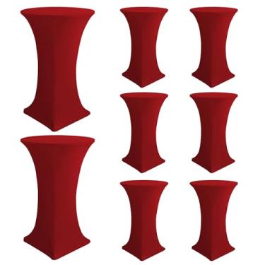 Imagem de Enjoyidea Capas de mesa de coquetel - toalhas de mesa redondas de elastano de cano alto, pacote com 8, 81 x 109 cm, toalha de mesa alta vermelha elástica para pub, bistrô, festa highboy, evento
