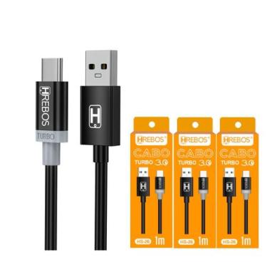 Imagem de Kit 3 Cabo Usb Turbo Tipoc- Para Moto G22 G32 G42 G52 G62 5G - Hrebos