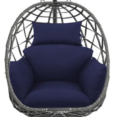Imagem de CTLAMK Almofada De Substituição Para Cadeira Egg, Balanço Suspenso À Prova D'Água E Espesso Móveis Área Externa, Cesta Rede Vime Com Travesseiro Apoio Cabeça 47 X 31,5 4,7" (Azul)