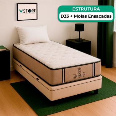 Imagem de Cama Box Baú e Colchão Madrid Molas V-Store 78x188x28