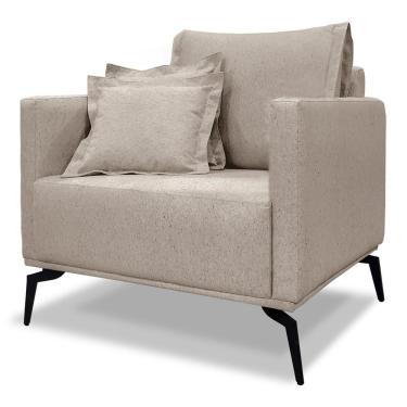 Imagem de Poltrona Para Sala Pés De Metal Vecchia S06 Linho Areia - Mpozenato