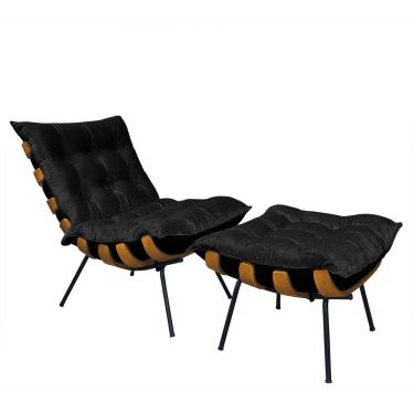 Imagem de Poltrona Costela Com Puff Em Linho Ou Veludo - élpis Móveis Veludo Preto