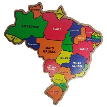 Imagem de Quebra Cabeça Mapa Do Brasil Madeira Educativo Montessori
