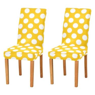 Imagem de Joisal Capas de assento de sala de jantar com bolinhas amarelas elásticas capas laváveis para cadeiras de banquete