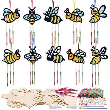 Imagem de Fennoral Kit De Sinos De Vento De Abelha Com 10 Unidades Para Crianças Faça Você Mesmo Sinos De Vento De Abelha Enfeites Faça Você Mesmo Colorir Arte De Madeira E Artesanato Para Insetos Atividades