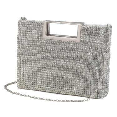Imagem de Bolsa feminina clutch com alça superior, brilhante, strass, glitter, bolsa tiracolo de ombro para festa de formatura de casamento, #2507-prata, 11*7.9 inches, Bolsa de noite