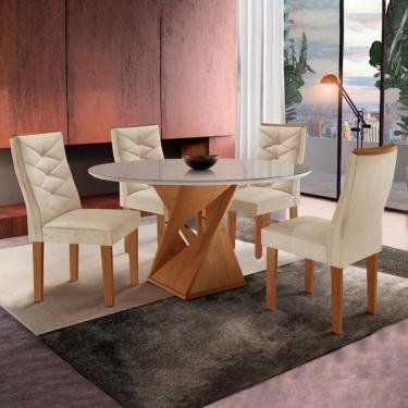Imagem de Conjunto Mesa Redonda Com Vidro E 4 Cadeiras Tampo Barcelona