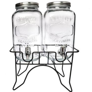 Imagem de Suqueira Dupla De Vidro 10l Com Suporte – Dispenser Elegante Para água, Sucos E Bebidas Em Eventos!