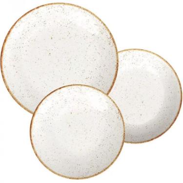 Imagem de Conjunto Com 12 Pratos Tramontina Rústico Em Porcelana Branco Com Marrom