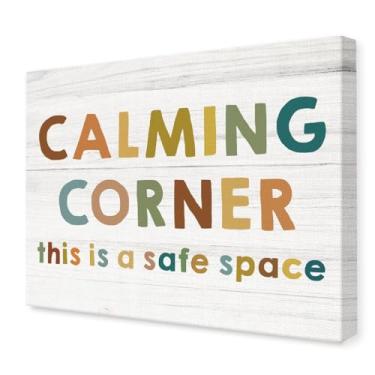 Imagem de Calming Corner This is a Safe Space Classroom Canvas Wall Art, Pintura de Saúde Mental para Sala de Aula Pré-Escolar Conselheiro Escolar Terapia Escritório Decoração de Parede