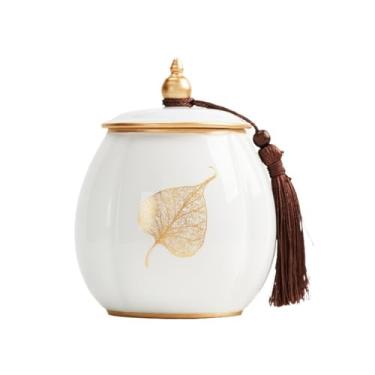 Imagem de Lata de chá Lata de chá de cerâmica com tampa selada e borla, lindos recipientes organizadores para armazenamento de chá, café e açúcar Caixa de chá(Branco)
