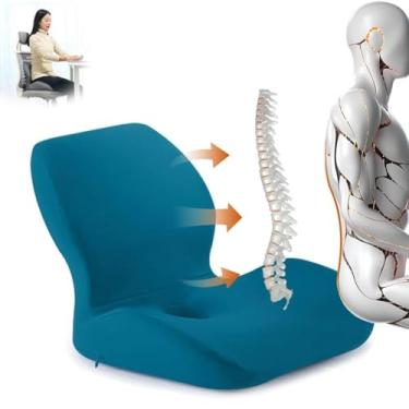 Imagem de Almofada para cadeira de trabalho, suporte para bumbum e costas, almofada de assento de carro para alívio da dor no cóccix, almofada de assento plus size para cadeira de escritório (azul, tamanho