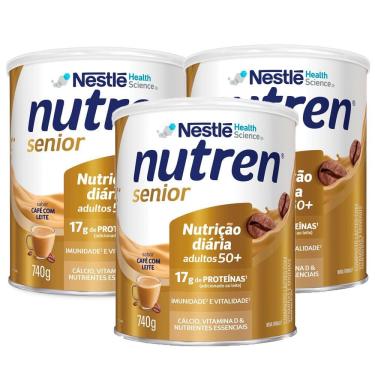 Imagem de Kit 3 Nutren Senior Complemento Alimentar Café com Leite 740g