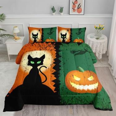 Imagem de Smell Sunshine Jogo de cama com estampa de gato preto, 1 edredom e 2 fronhas, para quarto de meninos e meninas (gato, 2 casais)