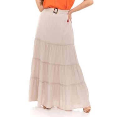 Imagem de Saia Longa Com Babado Viscolinho Premium Tendência Blogueira - Docce M