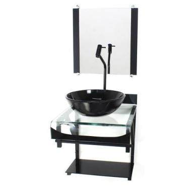 Imagem de Gabinete de vidro 40cm para banheiro curvado duplo pp cuba redonda pre