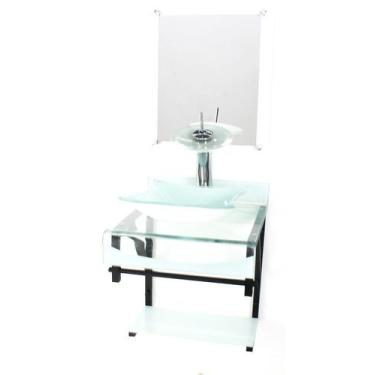 Imagem de Gabinete de vidro 40cm para banheiro curvado duplo pp cuba quadrada co