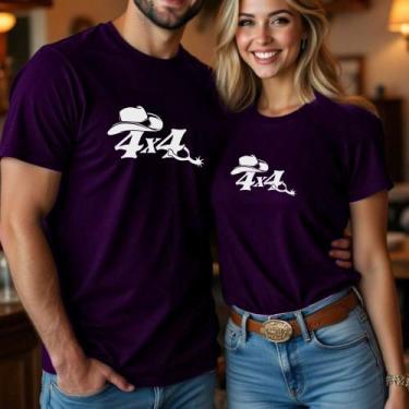 Imagem de Camiseta Algodão Unissex Estampa 4x4 Espora Chapéu Casal Country Cowbo