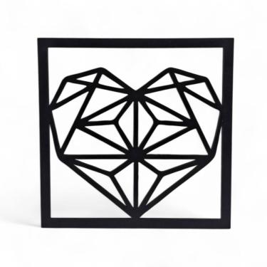 Imagem de Placa Decorativa Coração Diamante em Mdf Cor Preto 19 cm