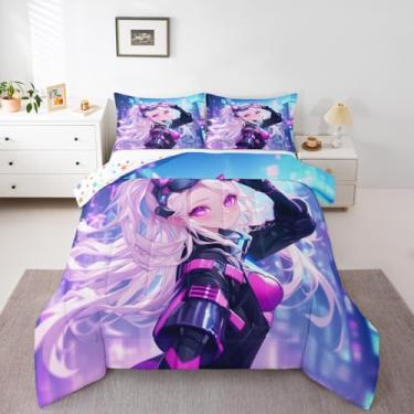 Imagem de Erosebridal Jogo de cama casal de anime japonês, conjunto de edredom de desenho animado kawaii, para crianças, adolescentes, adultos, mulheres, animação japonesa, estilo ficção científica, enchimento