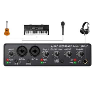 Imagem de Q-24 Interface de audio,placa de som profissional de canal USB 2.0 DC 5V de alta velocidade, função de monitor para estúdio/gravação musical/jogos/Equipamentos para Gravação Musical