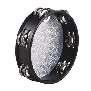 Imagem de WALFRONT Tamboune de Madeira Pandeiro Leve Pandeiro de Madeira de Tambor de Tambor de Madeira Dupla de Metal Cymbals Fácil de Brincar para Cantar Festas de Culto Igreja (8 polegadas)