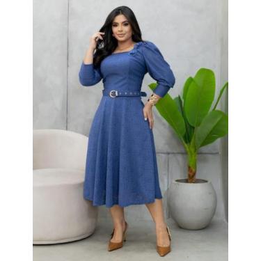 Imagem de Vestido Rodado Moda Evangélica Manga 3/4 com Cinto para Festa de Casam