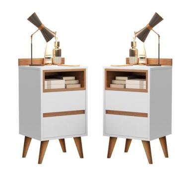 Imagem de Kit Conjunto 2 Mesa De Cabeceira Retro Quarto Canto 2 Gavetas(Branco/Nature)
