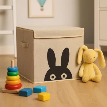 Imagem de Caixa Organizadora Infantil Brinquedos Linho Tampa Baú Animal Box Oky's (COELHO)