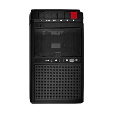 Imagem de AsrMyjcx Toca-fitas portátil com alto-falante embutido, alto-falantes de presente de aniversário, gravador de fita estéreo de bolso para viagens ao ar livre, Preto