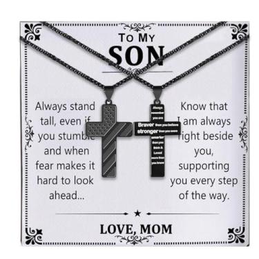 Imagem de Colar de neto corrente de aço inoxidável inspiradora versículo bíblico cruz colar para homens pingente joia personalizada presente cristão para neto, Aço inoxidável, Sem Pedra Preciosa