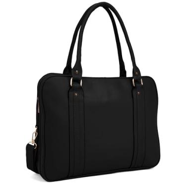 Imagem de Bolsa Feminina Pasta Executiva para Notebook até 15.6” Reforçada Couro Ecológico para Trabalho, Reuniões e Dia a Dia Tamanho Grande (Preto)