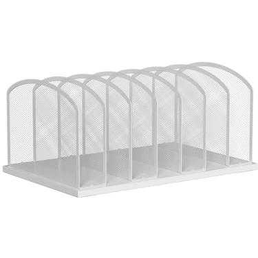 Imagem de MINDEPOT Organizador de arquivos de mesa, vertical, 7 seções, organizador de arquivos de malha, organizador de armazenamento de papel, para mesa, escritório, suporte de arquivos, branco