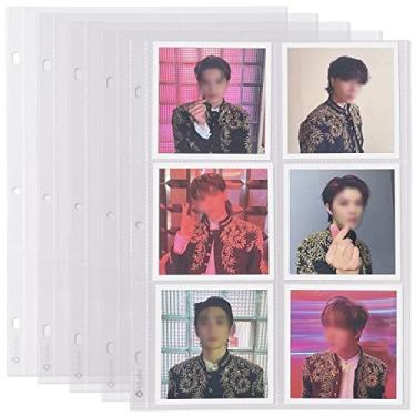 Imagem de hihaba 6 bolsos (10 x 9,4 cm) (10 folhas) de bolso transparente, páginas de refil de álbum de fotos para cartões fotográficos Kpop, beisebol, cartões colecionáveis, cabe em fichário de 3 anéis