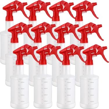 Imagem de Eccliy 12 frascos de spray de plástico de 473 ml, pulverizador reutilizável vazio ajustável para limpeza, plantio, água, banheiro e cozinha, churrasco, comercial e residencial (vermelho, medida)