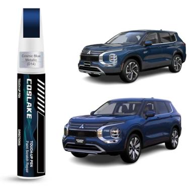 Imagem de COSLAKE Tinta de retoque de carro (azul cósmico metálico (D14)) para Mitsubishi, kit de reparo de arranhões de pintura de carro, solução rápida e fácil de reparar, caneta removedor de arranhões 2 em 1