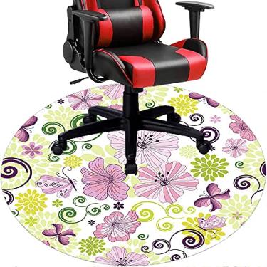 Imagem de Tapete de cadeira de escritório com flores, textura de flor, tapete de cadeira de mesa para piso de madeira de escritório em casa, protetor de piso de pilha baixa, redondo 119 cm