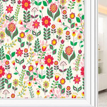 Imagem de Película de janela de privacidade de flores, textura de estilo floral, filme de vidro para sala de estar e escritório em casa, L90 x C 190 cm