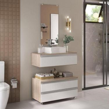 Imagem de Conjunto De Gabinete Banheiro Creta 80cm (gabinete+cuba+espelheira) Ma