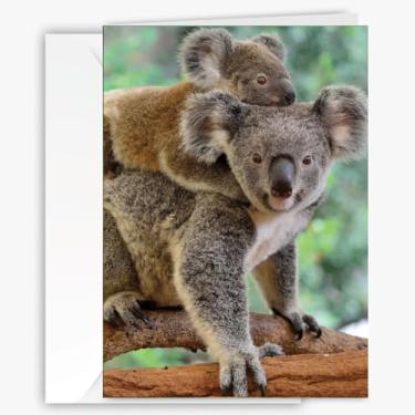 Imagem de Cartão comemorativo com tema de coala, tamanho maior com imagem traseira e interior em branco - cartão exclusivo para todas as ocasiões para amantes da natureza e dos animais - chá de bebê, dia das