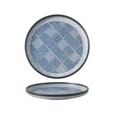 Imagem de Prato de pizza de cerâmica doméstico redondo plano japonês grande requintado - xadrez de 25,4 cm