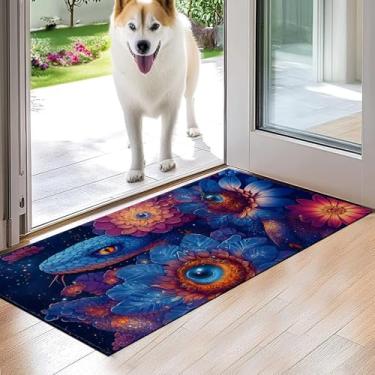 Imagem de VODRM Surreal Snake Tapete de porta interior, tapete floral gótico olho turco, 43 x 75 cm, tapete de borracha antiderrapante antiderrapante para varanda, quarto, capachos, decoração de trailer