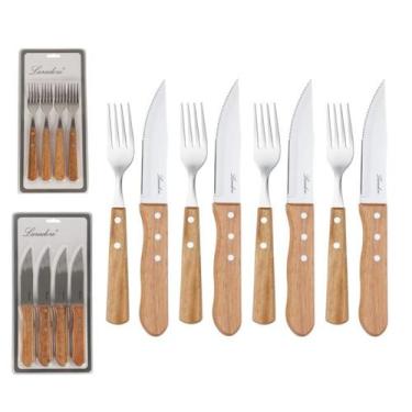 Imagem de Talheres de Churrasco Faca Jumbo - Inox e Madeira (8 Peças) - Laradore
