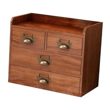 Imagem de ＫＬＫＣＭＳ Organizador de gavetas de mesa, economiza espaço, armário de cozinha, caixa de armazenamento de madeira para maquiagem, mesa de cabeceira, penteadeira, Marrom