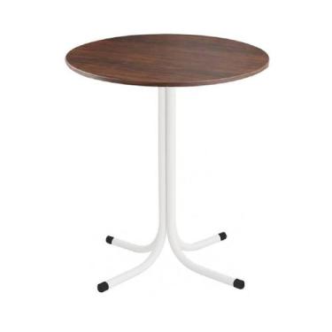 Imagem de Mesa de Jantar Redonda 80cm Branca Tampo Madeira Imbuia - Lamar Design