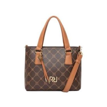 Imagem de Bolsa Feminina Rafitthy Tote Pequena Monograma Marrom-Feminino