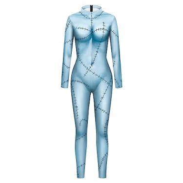 Imagem de Bemeiren Body de super-herói de Halloween para homens e mulheres, estampa 3D, macacão Zentai para festas de cosplay adulto, Frankenstein's Bride, M
