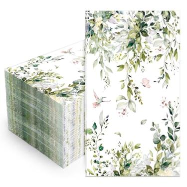 Imagem de FYSUIMU 100 guardanapos florais para convidados com folhas de eucalipto guardanapos descartáveis aquarela jantar guardanapo de papel de mão para banheiro chá de bebê festa de casamento suprimentos de