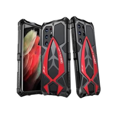 Imagem de KumWum Capa Armor para Samsung Galaxy S22 Ultra 5G proteção de grau militar resistente híbrido de silicone integrado à prova de choque à prova de poeira com cordão - preto + vermelho